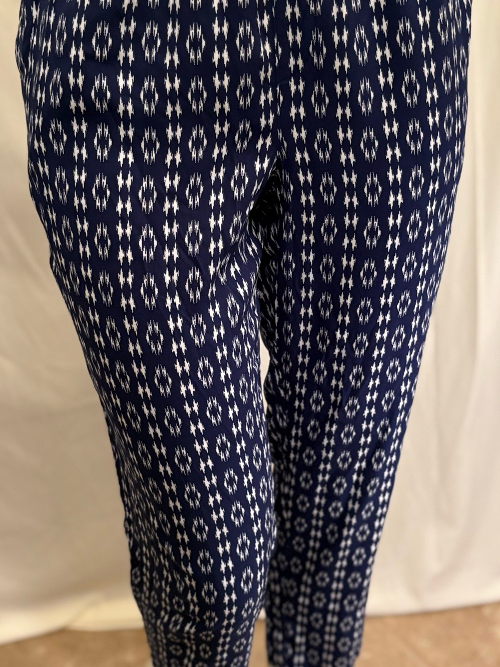 Navy and White Patterned Women's Pants